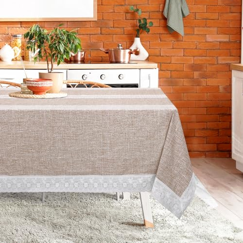 Arquiel Mantel Hule Mesa Rectangular, Marrón Raya PVC Moderno Antimanchas Impermeable Duradera para Cocina Interior y Exterior 140x220cm