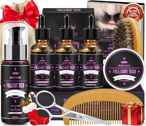 Beard Grooming Kit for Men, Men's Premium Gift Set with 3 Beard Oil Scents | Complete Beard Care with Grapefruit Scented Beard Wash & Balm, Grooming Tools, Birthday & Christmas Gift for Boyfriend & Dad