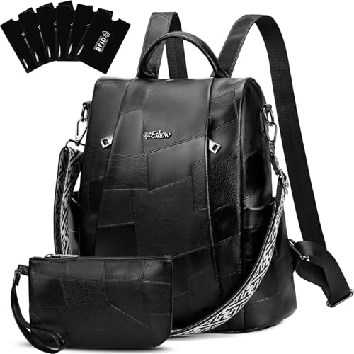Eshow Mochila para mujer antirrobo impermeable, mochila vegana de cuero de moda para damas, bolso convertible de maquillaje pequeño para el día con RFID, bolso de hombro para viaje, escuela y trabajo