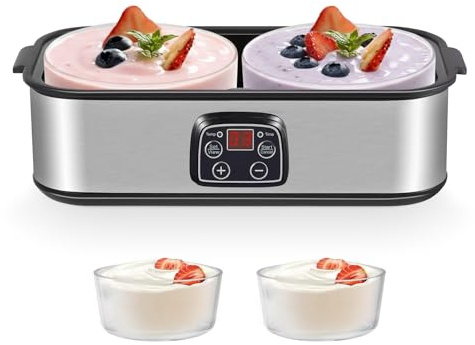 Yogurt Maker 2000ml with 2 x 1000ml Glass Jars, LED Display, Adjustable Temp & Timer, Electric Yoghurt Maker Machine for Making Organic Yogurt, Natto, Healthy Homemade Desserts