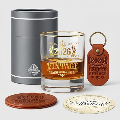 Bicchiere Whisky Pensione 2026 Regalo Uomo Idee Regalo Originali per Collega Papà e Nonno Calice da Degustazione Rum e Amaro Gadget Divertenti Festa Pensionamento e Decorazioni Natale per Lui