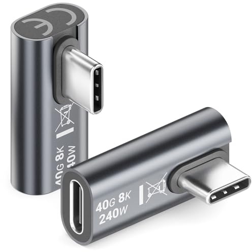 deleyCON USB-C-Adapter 90° Vinkel (2 St) 40 Gbps, 240 W, 8K60 Hz, USB 4.0, Aluminiumhölje, USB-C-Hane till Hona för Smartphone, Surfplatta, Laptop, Notebook, MacBook, PS5 m.m.