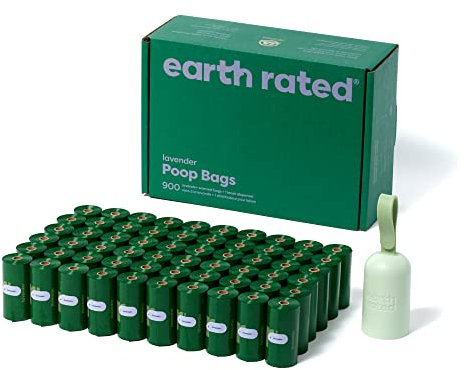 Earth Rated Halter für Hundekotbeutel mit Hundekotbeuteln, haltbar und garantiert auslaufsicher, Lavendelduft, 1 Spender und 900 Beutel