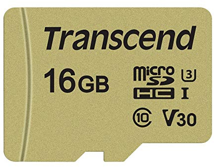 Transcend 16GB microSDHC 500S Speicherkarte UHS-I, C10, U3, V30, 4K, Full HD, bis zu 95/80 MB/s, entwickelt für Actionkameras und Drohnenkameras - TS16GUSD500S