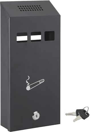 THIRARD - Posacenere da Muro - Acciaio - Scomparto Amovibile - 325 x 174 x 60 mm - 2 Chiavi - Epoxy Nero Granitato - Fissaggio a Muro - Cassetta Acciaio - Chiusura a Battente