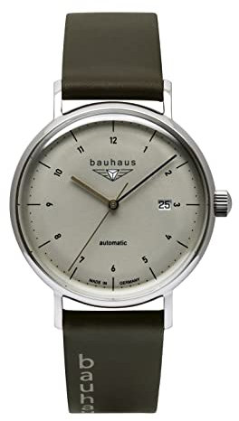 Bauhaus Herrenuhr Automatik mit Lederband Datum Grün/Braun 2152-1