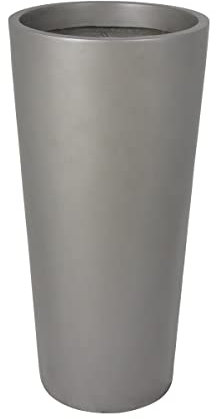 BARTPOL D208C Blumentopf rund 33x33x66cm Pflanzkübel hoch aus Fiberglas I Blumentopf aussen / innen I Übertöpfe für zimmerpflanzen I Fiberglas kübel- grau matt