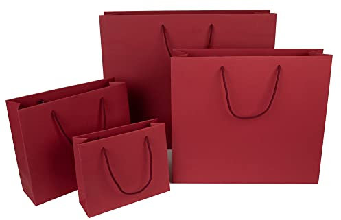 10 x PresentFill® Papiertragetaschen Geschenktaschen Bordeaux 32 x 10 x 27,5 cm mit Kordel aus umweltfreundlichen 100% Recycling Kraftpapier - Made in Germany