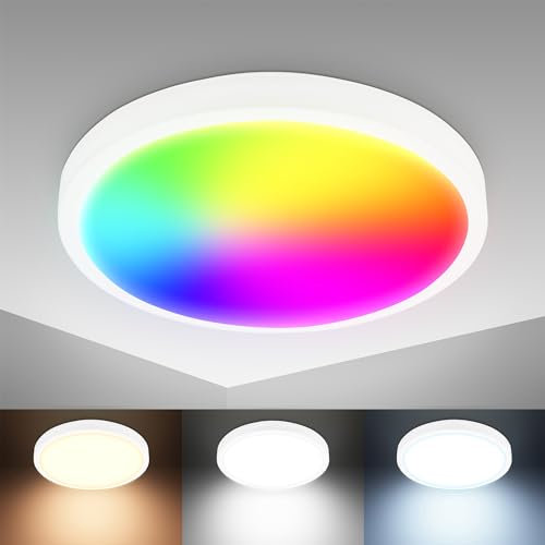 B.K.Licht – Lámpara de techo LED inteligente con control de aplicación y control por voz, luz de techo LED WiFi regulable, temperatura de color ajustable, colores coloridos, lámpara, lámpara de salón,