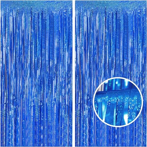 SULOLI 2 Stück Lametta Vorhang,Blau Glitzer Vorhang,Luftschlangen,Vorhang Hintergrund Dekoration für Party Deko Geburtstag Hochzeit Neujahr Halloween Karneval