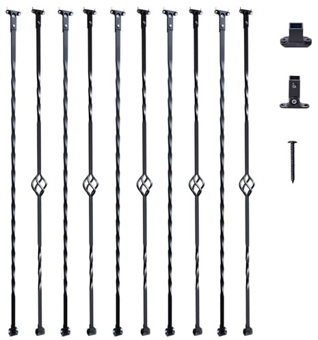 VEVOR Geländerstab Torstab Zierstab Zaunstab Verzinkter Stahl 56 x 56 x 1122 mm Balusters Treppenstab Treppensprossen Mattschwarz Ideal für Treppen und Handläufe im Innenbereich