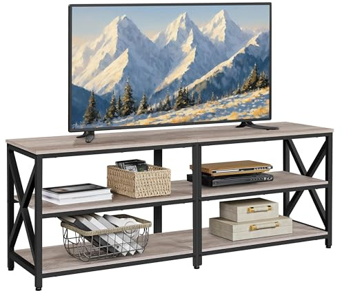 Yaheetech TV Stand for TVs up to 70 Inch, TV Unit with Open Storage Shelves, TV Cabinet for Living Room, Bedroom, Length 160 cm, Gray