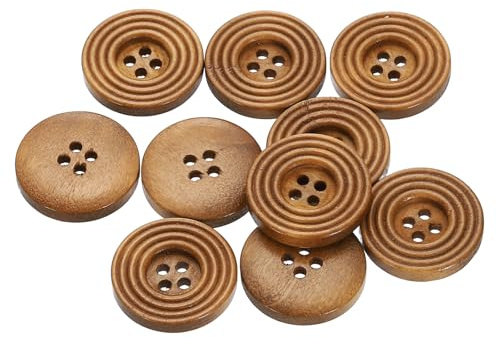 sourcing map 10pcs 32L DIY Sewing Buttons 4/5(20mm) Wooden Round Flat 4-Hole Craft Replacement Buttons for Sewing Clothing Handmade Crafts, Light Brown