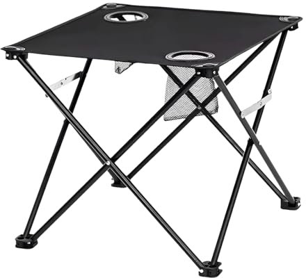 Tavolo da campeggio pieghevole con 2 portabevande | Tavolino portatile per campeggio, viaggi, escursioni, picnic, balcone, giardino, terrazza