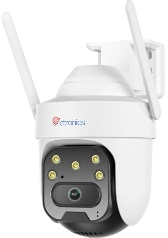 Ctronics 5MP Überwachungskamera Aussen WLAN, 360° PTZ IP Kamera Outdoor mit KI-Erkennung und Auto Verfolgung, Farbnachtsicht 30M, 2,4/5GHz Dualband WiFi,2-Wege-Audio, 128GB TF/Cloud/FTP/NVR