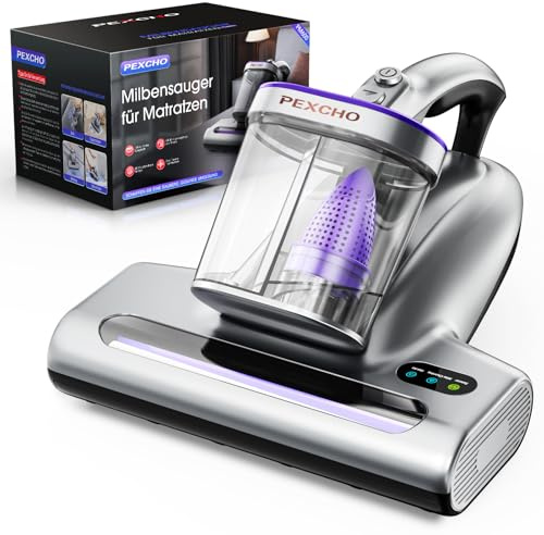 PEXCHO Battimaterasso con Luce UV, Filtro HEPA e Asciugatura a 65℃, 500W Aspirapolvere per Materassi Rimuove il 99% degli Allergeni, Pulisci Materasso, Divano, Tessuti e Letti