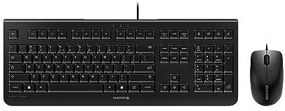 CHERRY DC 2000, Pack de Teclado y Ratón con Cable, Distribución de Teclado Español (QWERTY), Plug & Play a través de 1 Conexión USB por Dispositivo, Diseño Plano, Ratón Simétrico, Negro