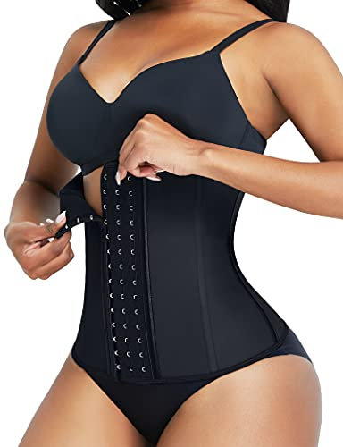 FeelinGirl Waist Trainer Damen Korsage mit 9 Stahlknochen Korsett Waist Cincher Latex Taillenmieder Unterbrust Shaper Body Bauchweg Corsage mit 3 Reihen Haken Schwarz XL
