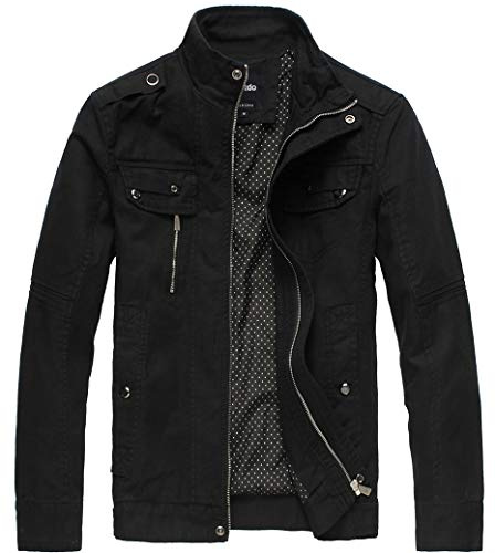 Wantdo Homme Veste Militaire en Coton Veste d'Extérieur Veste Classique Manteau Zippé Randonnée Blouson Cargo Multipoches Veste Légère Casual Noir XXL