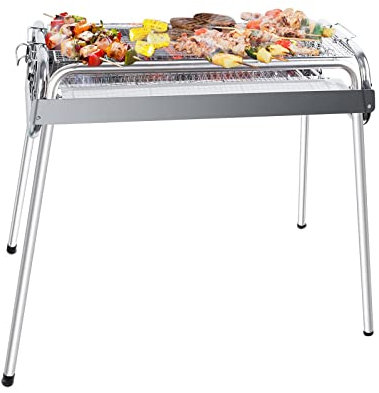 Uten Barbecue Grill, 430 Rustproof Stainless Steel Barbecue Grill, Two Heights Adjustable, Outdoor Charcoal BBQ for 5-10 Persons Family Picnic Garden Terrace Camping Travel Barbecue Party