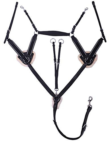 ARBO-INOX Vorderzeug Leder 5-Punkt-Vergurtung mit Martingal (Full, Schwarz)