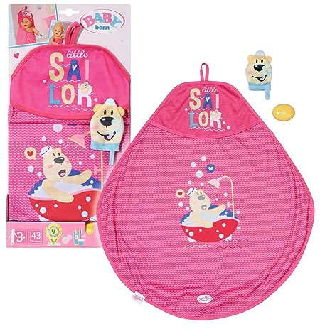 BABY born Bath, Puppenzubehör fürs Bad mit Kapuzenhandtuch, Schwamm und Waschlappen, für 43 cm Puppen 830635 Zapf Creation, Gelbe, Yellow