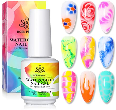 BORN PRETTY 15ml Clear Blooming Gel Nail Polish Blossom Gel Polish for Nail Painting Gel Varnish for Spreading Effect, Marble, Watercolor, Floral Print DIY Design