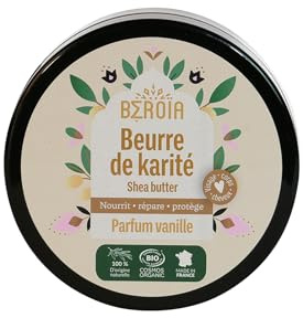 Beurre de Karité Bio - Parfum vanille d'origine naturelle - COSMOS ORGANIC - Nourrissant et réparateur - 100g - BEROIA