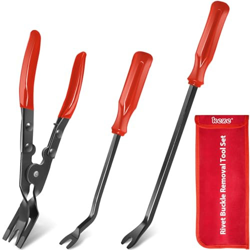KEZE Juego de 3 Pinzas de Clip Automático y Removedor de Sujetadores, Kit de Reparación de Herramientas de Palanca de Extracción de Remaches de Coche con Bolsa de Almacenamiento para Panel de Puerta