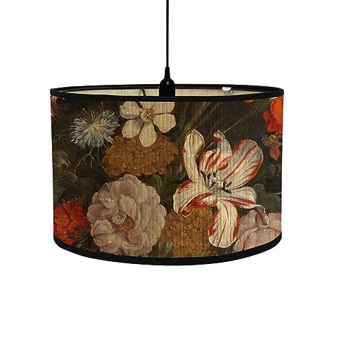 FANSU Round Drum Light Shade for Table Lamp, Modern Vintage Floral Pattern Pendant Lampshades Easy Fit for Living Rooms, Bedroom, Hallways, Reading Room (Rhododendron)