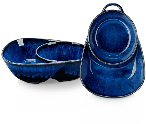vancasso Starry Chip and Dip Bowl, Anti-Soggy Cereal Bowl, Soup and Sandwich Plate Combo, Breakfast Powls, Divided Snack Bowls Gifts for Wedding Housewarming Party, 2 Pack(Blue)