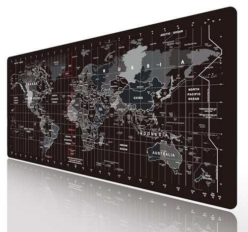 HGWALP Large Gaming Mouse Pad Black World Map Mouse Pad with Anti-Slip Rubber Base, Extended XXL Long Keyboard Pad Big Mouse Pads for Desk,31.5 X 11.8 Inch