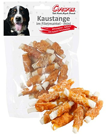 Corwex Mini barra para masticar (12 x 70 g con pollo) en abrigo de filete, aperitivo para perros pequeños, sin cereales y bajo en grasa, aperitivo para perros con alto porcentaje de carne