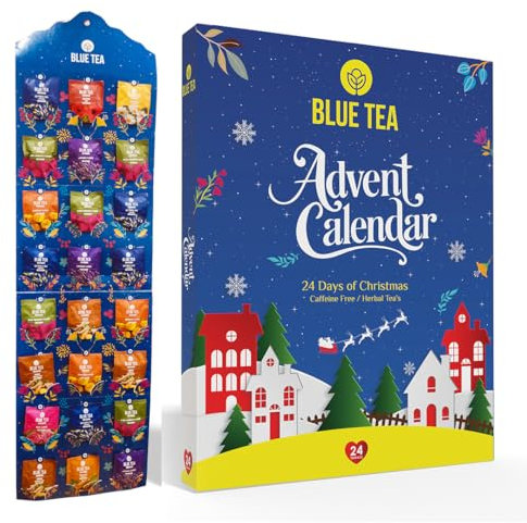 BLUE TEA - Advent Calendar 2025 (Blue) - 24 Tea Bags - Plant Based - 24 Unique Tea | Limited Edition | Sampler & Variety Pack | Caffeine Free - Herbal Tea - Christmas Holiday Unique Advent Calendar Tea Gift Set | Gift Idea for Men and Women