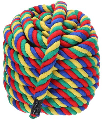 PATIKIL 1 Inch x 50 Feet Natural Twisted Cotton Rope 3 Strand Strong Thick Cotton Rope Tug of War Rope for Railings Crafts Games Home Decor, Red Blue Yellow