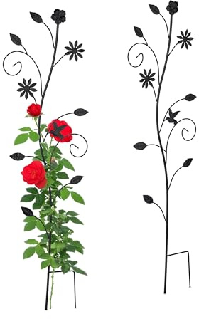 Relaxdays Guía para Plantas Trepadoras, 110x34x1 cm, Vintage, Soporte Enredadera, Metal, Jardín, Independiente, Negro, Acero
