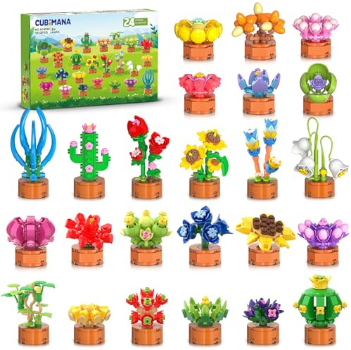 24 Pack Flowers Succulents Party Favors for Kids Building Set - 1012 PCS Botanical Bonsai 3.6MM Mini Building Blocks Toy for Classroom Prizes Easter Basket Stuffers Birthday Gift for Girl Boy Ages 6+