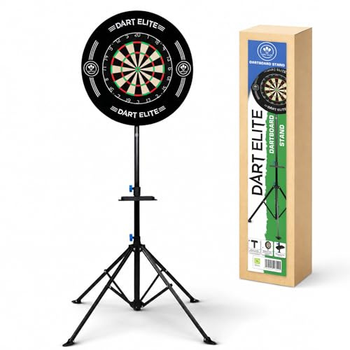 Professional Dart Board Stand with Four Legs Creating a Stable Base, Accessories Tray and Stabiliser Rod, Compatible with All Bristle Dartboards, Screws Included, Black.
