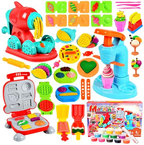 51 PCS Play Dough Set for Kids,Creative Dough Tools Kit with Ice Cream,Noodle and Hamburger Maker,12 Colors Modeling Clay and Accessories,Arts and Crafts Educational Toy Gift for Boys Girls 3+