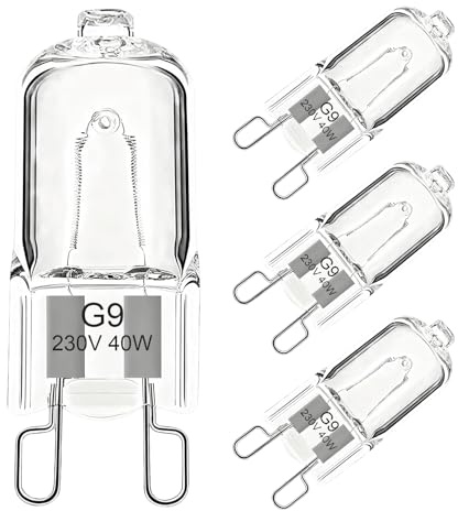 4 Piezas Bombilla Halógena G9 40W, Bombilla G9 para Horno Microondas, Lámpara Horno Luz Blanca Cálida 2800K, 480LM, Resistente al Calor 300°C, Apta para horno, Lámparas de Mesa, Alta Durabilidad
