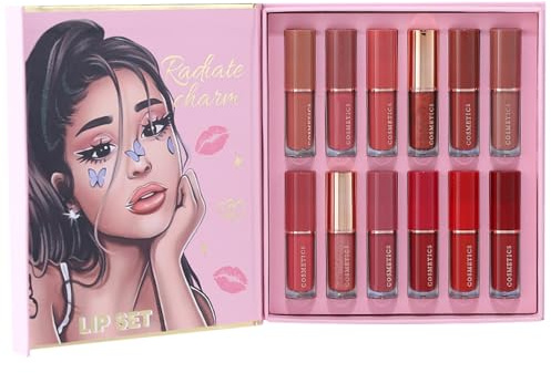Huxibai Läppstift Set | 12 st fläcksäker läppmakeup-set, matt flytande bar sminkset | För resor affärsresor och möten