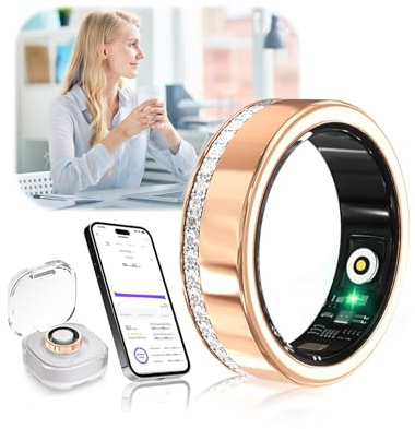XSWCCJJ 10. Gen Diamant Smart Ring und Kabelloses Ladeetui【Branchennummer 1 – 0 Messfehler】 2025 Fitness Tracker zur Schlafüberwachung, Tragbarer SpO2-Smartring für Android und iOS, Gold 10#