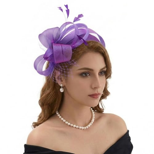 DRESHOW Tocados para Mujer para Fiesta de té Tocados para el Pelo Vintage Plumas y Malla de Cóctel con Flores Ideal para Bodas en la Iglesia