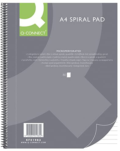 Q-CONNECT Bloc-notes à spirale A4 ligné / 80 feuilles / 160 pages/bloc-notes à spirales/bloc-notes à spirales/bloc-notes d'école