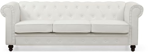 Menzzo Canapé Chesterfield 3 Places en Simili Cuir Blanc - Design Élégant et Confortable pour Salon