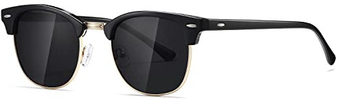 kimorn Polarisierte Sonnenbrille Unisex Retro Halb-Randlos Rahmen Klassisch Eyewear AE0550 (Schwarz&Gold, 52)