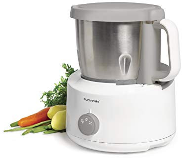 Suavinex, Robot de Cuisine Bébé, 5 en 1 : Cuit à la Vapeur, Réchauffe, Décongèle, Mixe et Stérilise. Bol en Acier Inox 1'7l. Panier Principal 1'1l. Avec accessoire de cuisson du riz. Facile à nettoyer