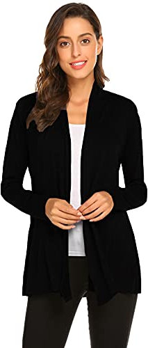 Newchoice Women's Long Black Cardigans Open Front Lightweight Long Sleeve Cardigan Dusters Casual Loose Kimono Coverups (Black, M)