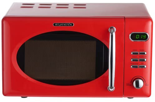 Wolkenstein Retro Stand Mikrowelle WMW720 I 700W Mikrowellenleistung I 20L Garraum I5 Leistungsstufen I 8 Garprogramme IAuftaufunktion I Metall-Gehäuse I Drehteller (24,5cm) I LED-Display (Rot)
