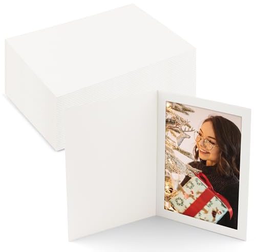 Golden State Art, Pack of 100, 5x7 Photo Folders, Cardboard Picture Frame, Paper Frame Cards, Greetings/Invitation Special Events: Graduation, Christmas, Wedding (White)